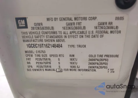 2006 Chevrolet Silverado 1500 Hybrid Lt2 z USA, uszkodzony, nr VIN 1GCEC19T16Z148484